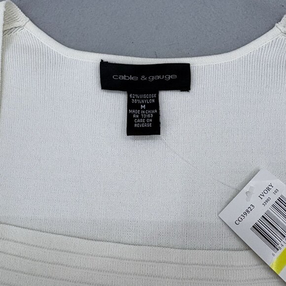 Cable & Gauge Cream Tight Knit Sweater, Square Neck&Ribbed Design SZ Medium NWT - Picture 7 of 8